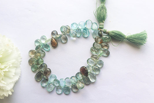 Moss Aquamarine Pear Briolette Faceted | 8x10-10x14mm Graduated | 57 Pieces Full Strand | 9 inch |  AAA+ Quality Natural Aquamarine beads Beadsforyourjewelry