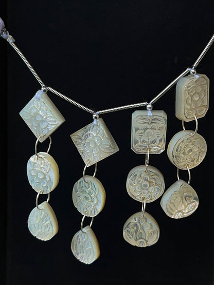 Mother of pearl carved double drill pair beads Beadsforyourjewelry