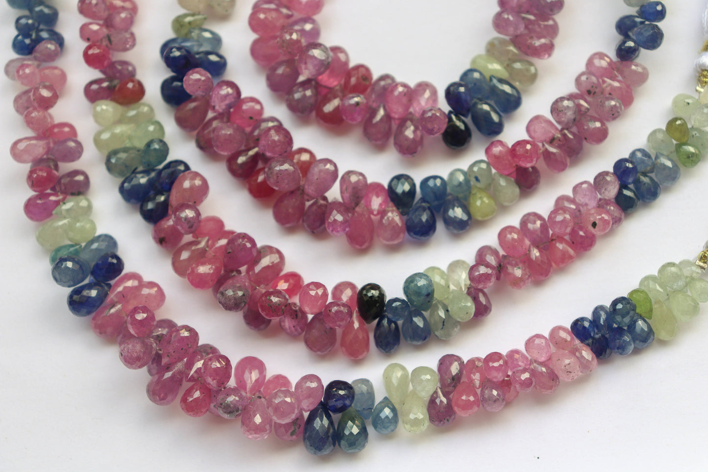 Multi Sapphire Faceted Drops | 5x8-8x12mm Graduated | Full Strand | Multi Rainbow Natural Colors | 9 Inch | AAA+ Sapphire faceted Drops Beadsforyourjewelry