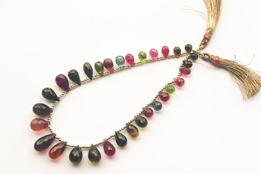 Multi Tourmaline Faceted Drops | 4x6 to 7x15mm | 31 Pieces | Side drill | 9 inch Strand | Natural Gemstone Beads for jewelry making Beadsforyourjewelry