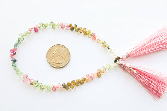 Multi Tourmaline Pear Faceted Briolette | 3x5mm | 10 inch Full String | 100 Pieces | Natural Tourmaline Gemstone | Beadsforyourjewellery | 902 Beadsforyourjewelry