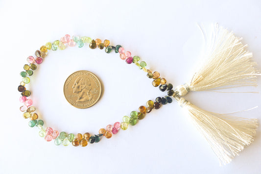 Multi Tourmaline Pear Faceted Briolette | 4x6mm | 9 Inch Beadsforyourjewelry
