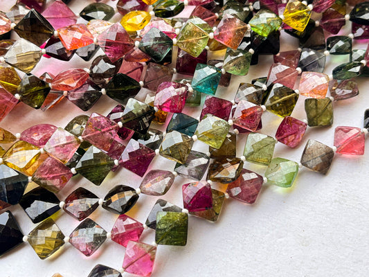 Multi Tourmaline Square Shape Faceted Beads Beadsforyourjewelry