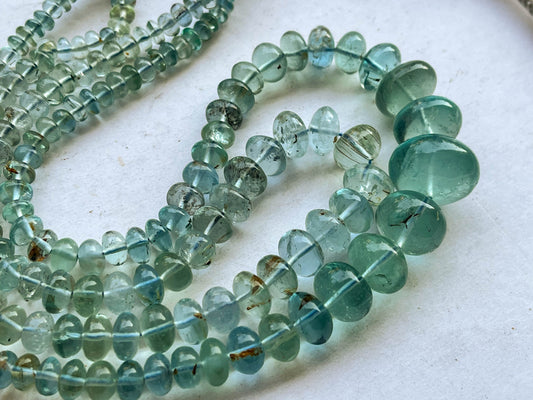Natural Aquamarine (No Heat, No Treat) Smooth Rondelle Shape Beads | 14 Inch | 5mm to 10mm Beadsforyourjewelry