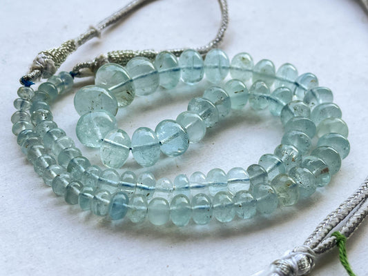 Natural Aquamarine (No Heat, No Treat) Smooth Rondelle Shape Beads | 15 Inch | 5mm to 13.50mm Beadsforyourjewelry