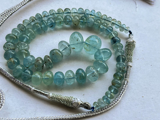 Natural Aquamarine (No Heat, No Treat) Smooth Rondelle Shape Beads | 15 Inch | 6mm to 14.50mm Beadsforyourjewelry