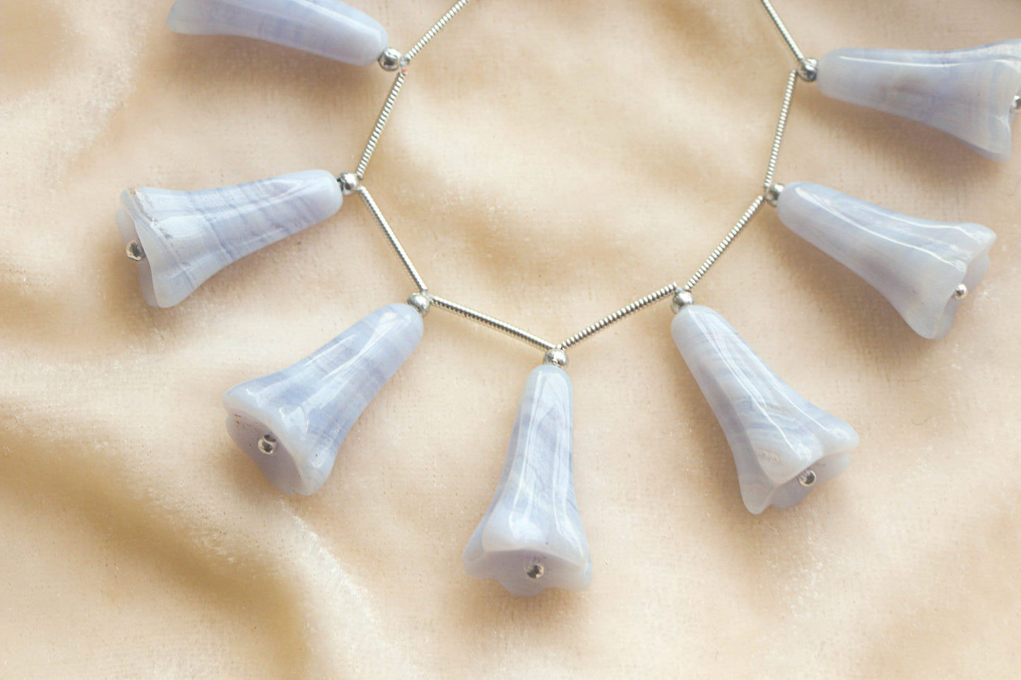 Natural Blue Lace Agate Tulip Flower Carving Beads | 12x22mm | 8 Pieces | Natural Gemstone | Beadsforyourjewellery Beadsforyourjewelry