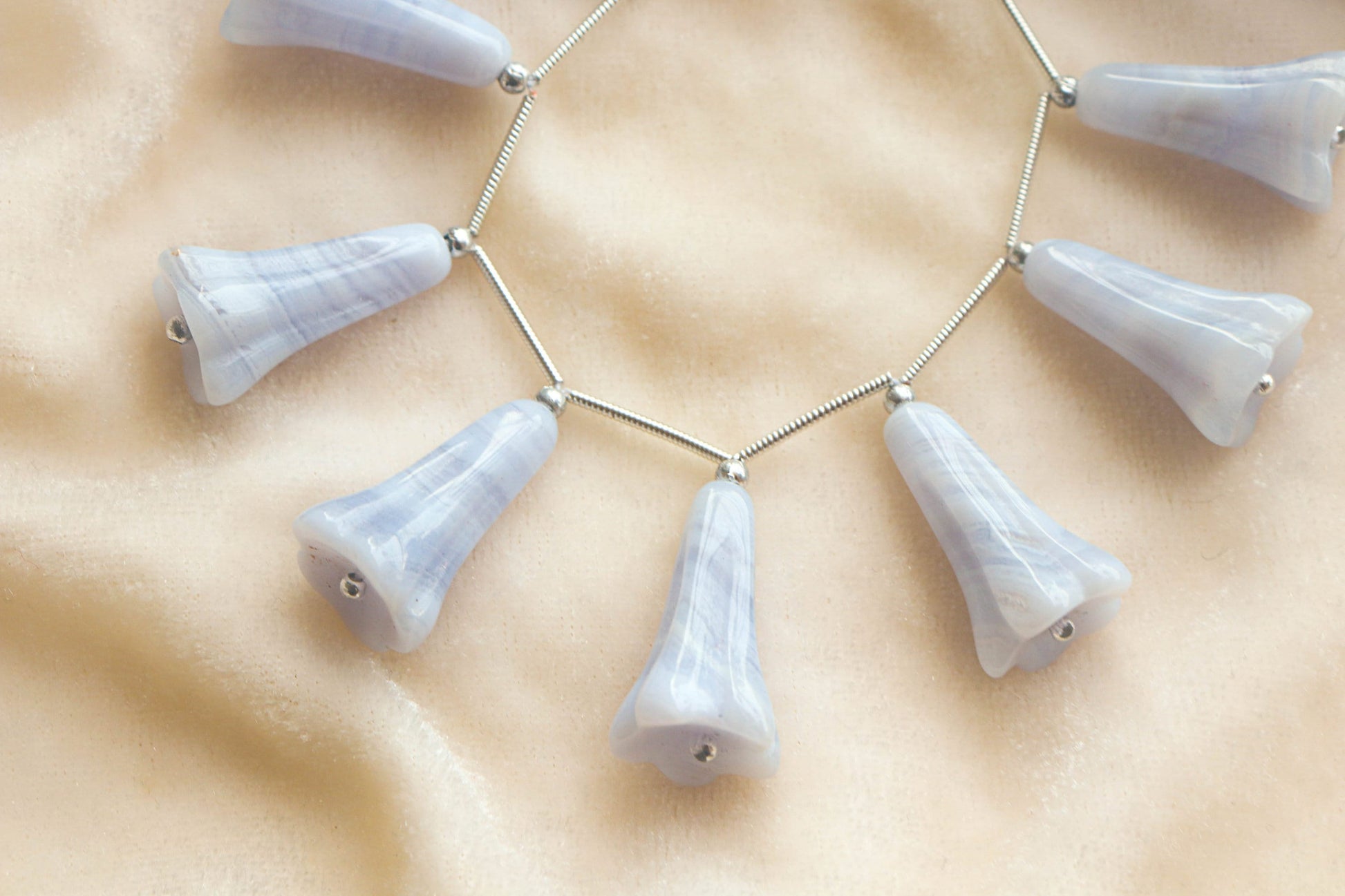 Natural Blue Lace Agate Tulip Flower Carving Beads | 12x22mm | 8 Pieces | Natural Gemstone | Beadsforyourjewellery Beadsforyourjewelry