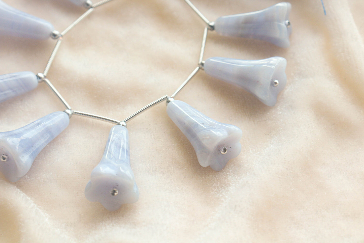 Natural Blue Lace Agate Tulip Flower Carving Beads | 12x22mm | 8 Pieces | Natural Gemstone | Beadsforyourjewellery Beadsforyourjewelry