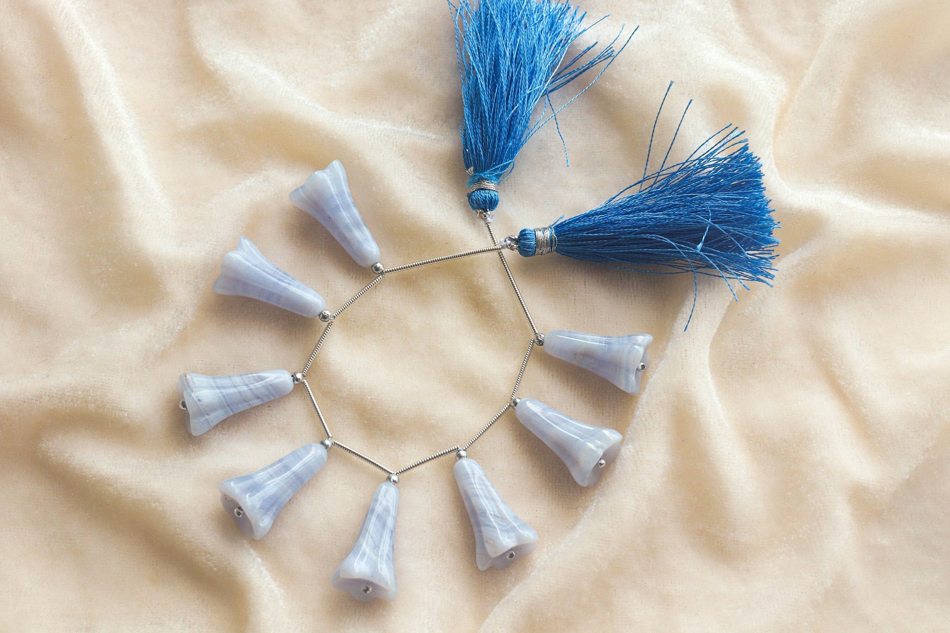 Natural Blue Lace Agate Tulip Flower Carving Beads | 12x22mm | 8 Pieces | Natural Gemstone | Beadsforyourjewellery Beadsforyourjewelry