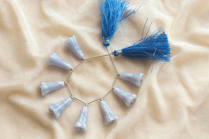 Natural Blue Lace Agate Tulip Flower Carving Beads | 12x22mm | 8 Pieces | Natural Gemstone | Beadsforyourjewellery Beadsforyourjewelry