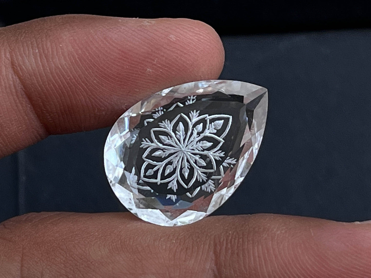Natural Crystal Handcarved Fantasy cut reverse carving, 22.70 Carats, 25x12x7mm Beadsforyourjewelry