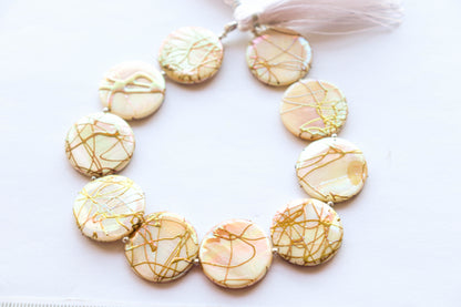 Natural Mother of Pearl with Gold Color Coating Beads | Coin Shape | 25x25mm | 6 Pieces | Beadsforyourjewellery Beadsforyourjewelry