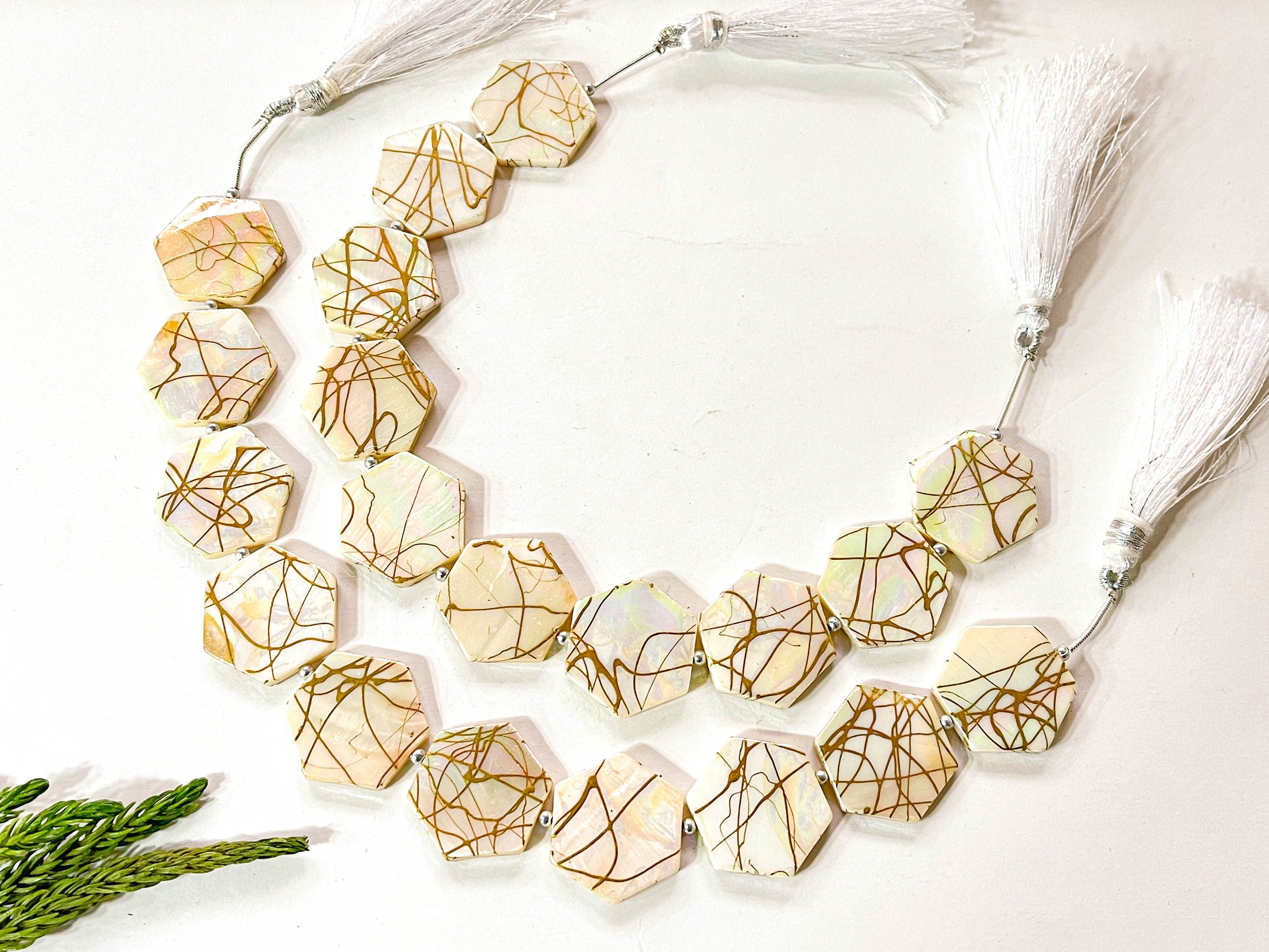 Natural Mother of Pearl with Gold Color Coating Beads | Hexagon Shape | 20x20mm | 10 Pieces | 8 Inches | Beadsforyourjewellery Beadsforyourjewelry