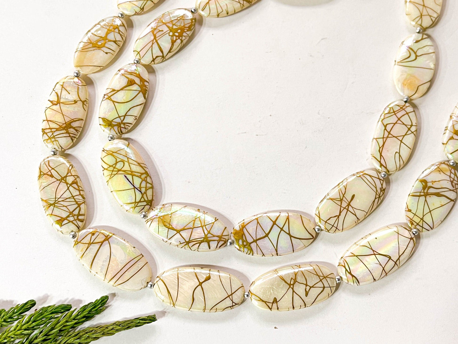 Natural Mother of Pearl with Gold Color Coating Beads | Oval Shape | 16x30mm | 12 Pieces | 15 Inches | Beadsforyourjewellery Beadsforyourjewelry