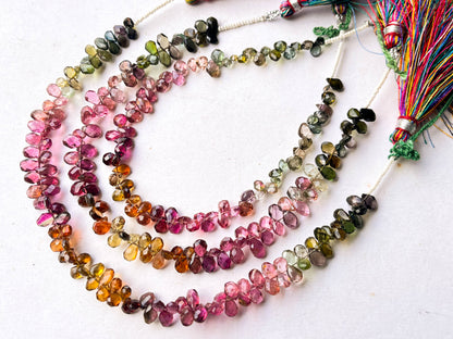 Natural Multi Tourmaline faceted Briolette Beads Beadsforyourjewelry