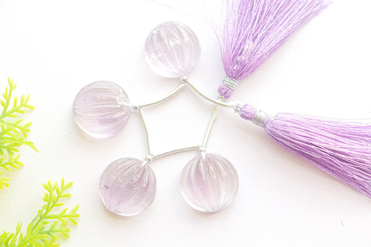 Natural Pink Amethyst Flat Back Melon Carved Beads | 18x18mm | 4 Pieces | Natural Gemstone | Beadsforyourjewellery Beadsforyourjewelry