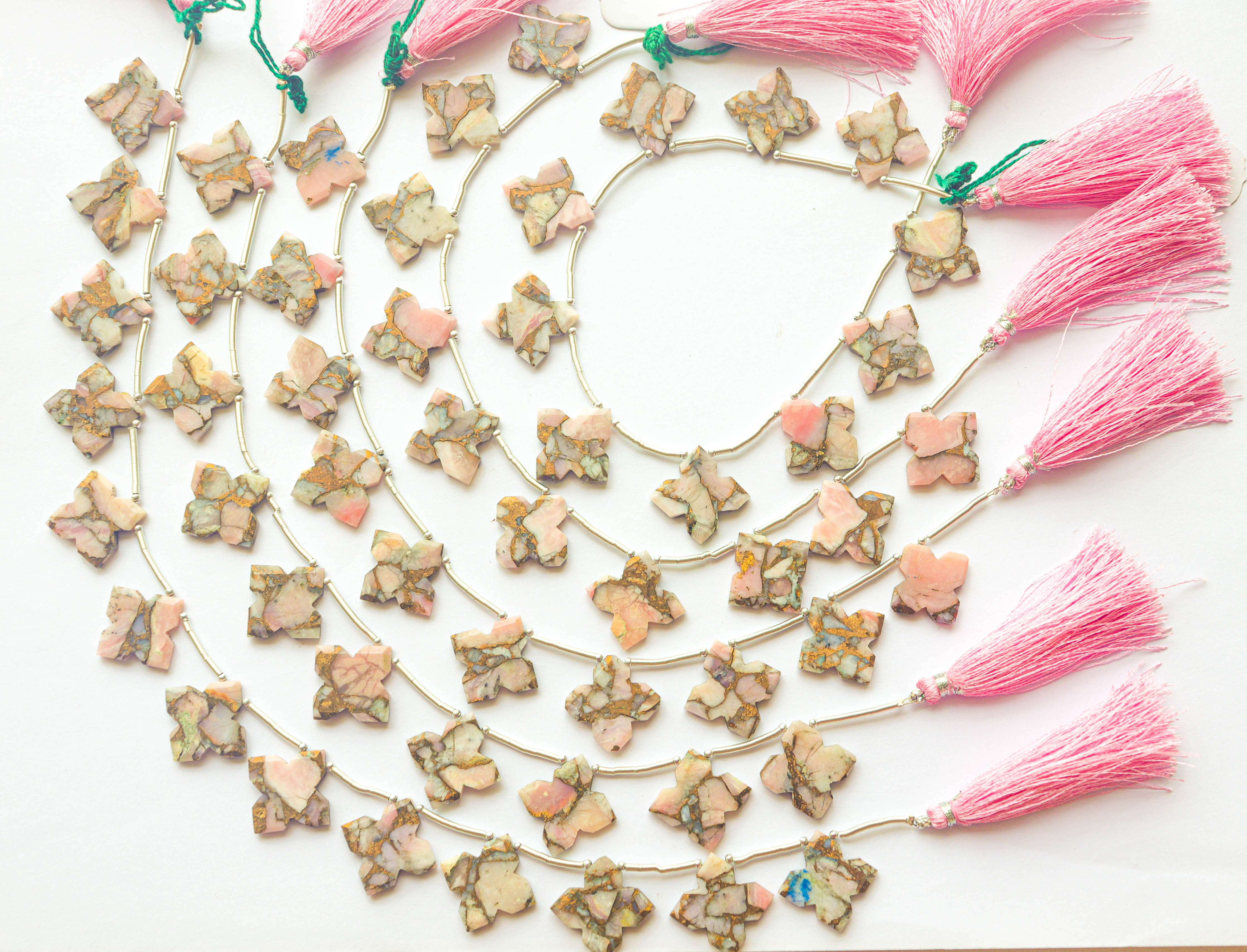 Natural Pink Opal Copper Composite Flower Shape Flat Cut | 20x20mm | 10 Pieces | 8 inch String Beadsforyourjewelry