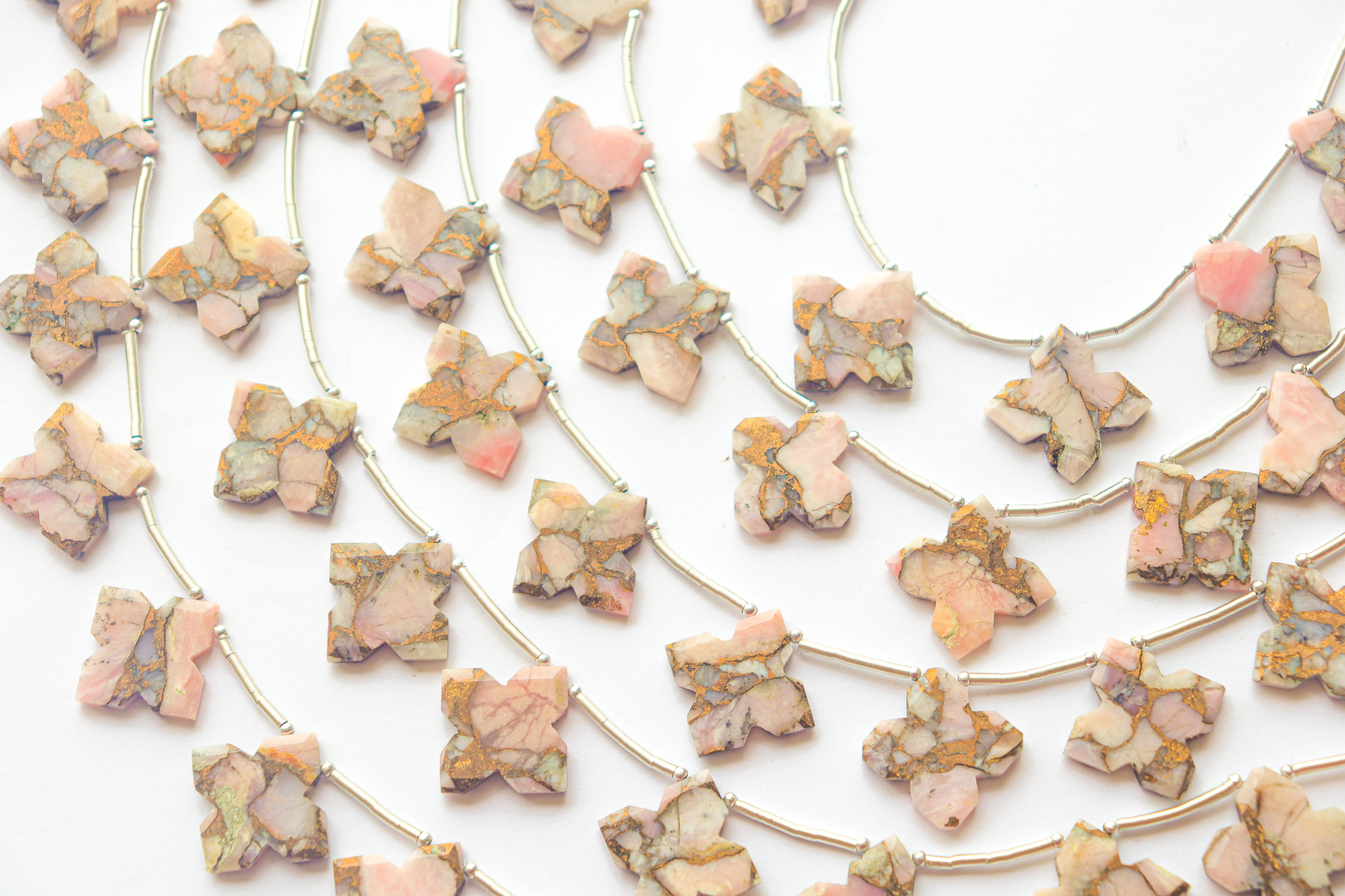 Natural Pink Opal Copper Composite Flower Shape Flat Cut | 20x20mm | 10 Pieces | 8 inch String Beadsforyourjewelry