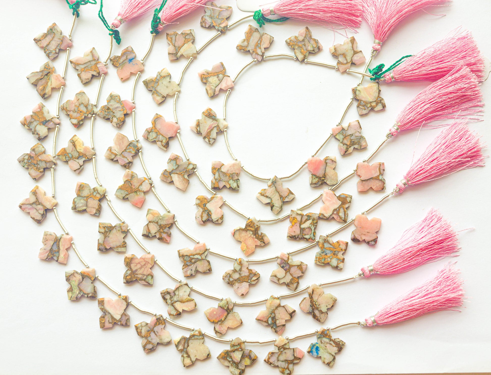 Natural Pink Opal Copper Composite Flower Shape Flat Cut | 20x20mm | 13 Pieces | 8 inch String Beadsforyourjewelry