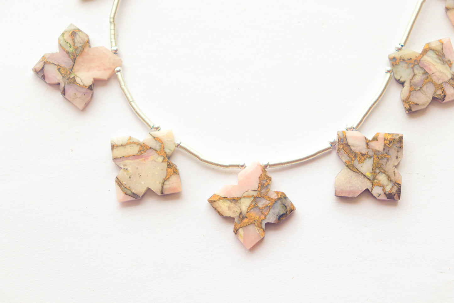 Natural Pink Opal Copper Composite Flower Shape Flat Cut | 20x20mm | 13 Pieces | 8 inch String Beadsforyourjewelry