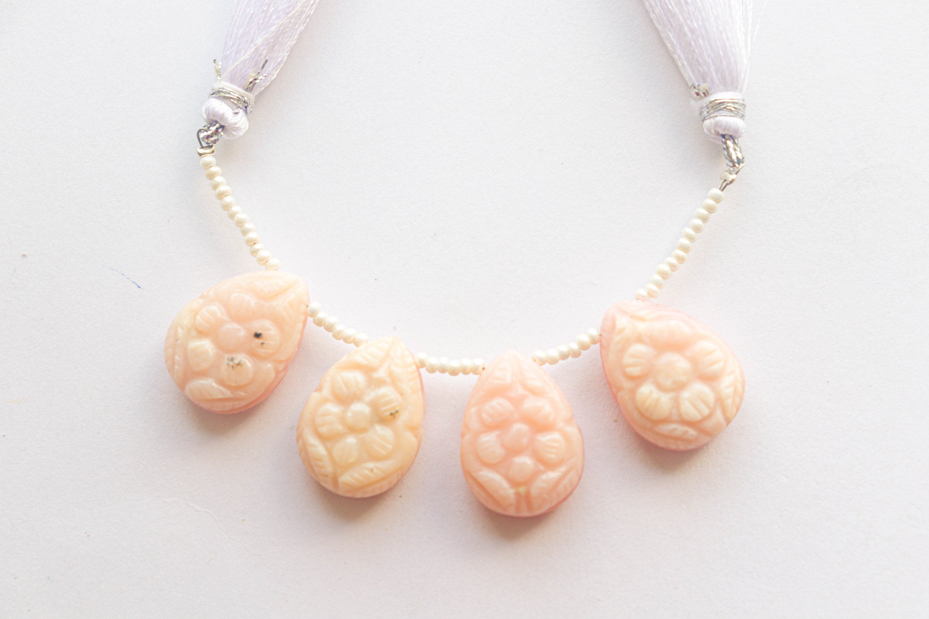 Natural Pink Opal Flower Carving Pear Shape Beads | 15x20mm | 4 Pieces | Natural Gemstone | Beadsforyourjewellery BFYJ1171-2 Beadsforyourjewelry