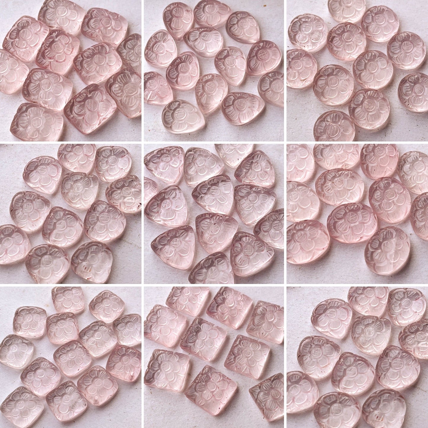 Natural Rose Quartz flower carved Mix shape Cabs Beadsforyourjewelry