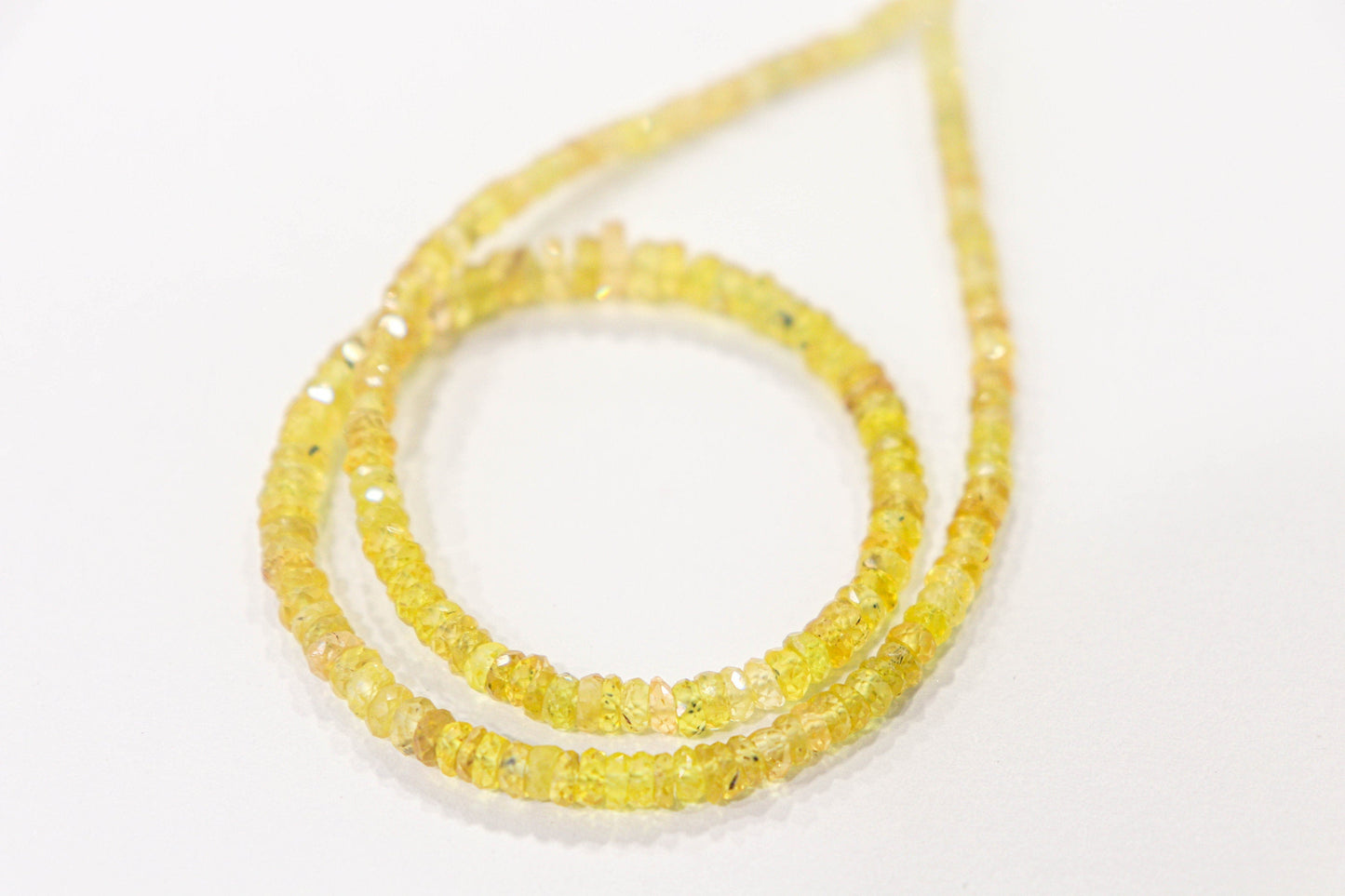 Natural Sapphire Rondelle Beads Faceted Untreated Yellow Color | 11 Inch | 2.50mm to 5mm | Top Quality | Natural Gemstone Beads for jewelry making Beadsforyourjewelry