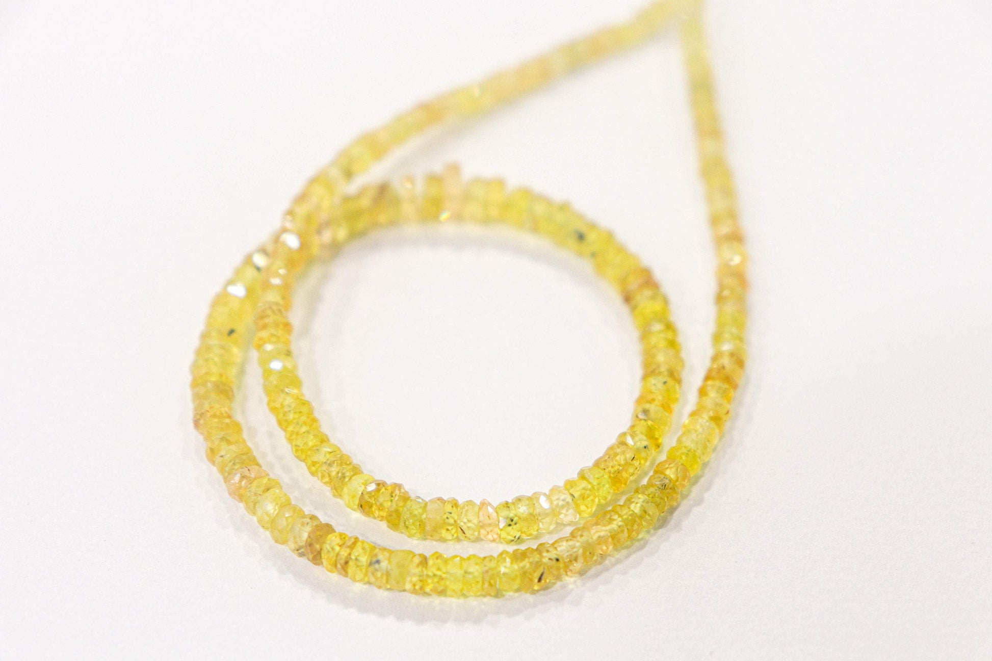 Natural Sapphire Rondelle Beads Faceted  Yellow Color | 11 Inch | 2.50mm to 5mm | Top Quality | Natural Gemstone Beads for jewelry making Beadsforyourjewelry