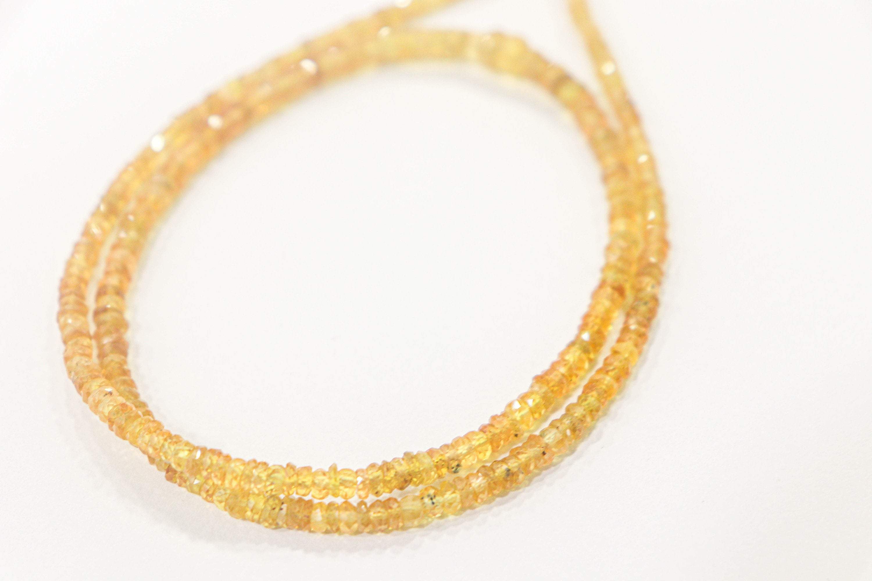 Natural Sapphire Rondelle Beads Faceted  Yellow Color | 17 Inch | 2.50mm to 5mm | Top Quality | Natural Gemstone Beads for jewelry making Beadsforyourjewelry