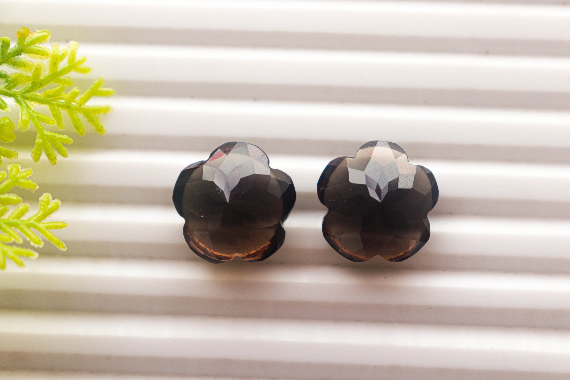 Natural Smoky Quartz Fancy Carving Buff Top Flower Shape | 18x18mm | Natural Gemstone | Loose Stone | Beadsforyourjewellery Beadsforyourjewelry