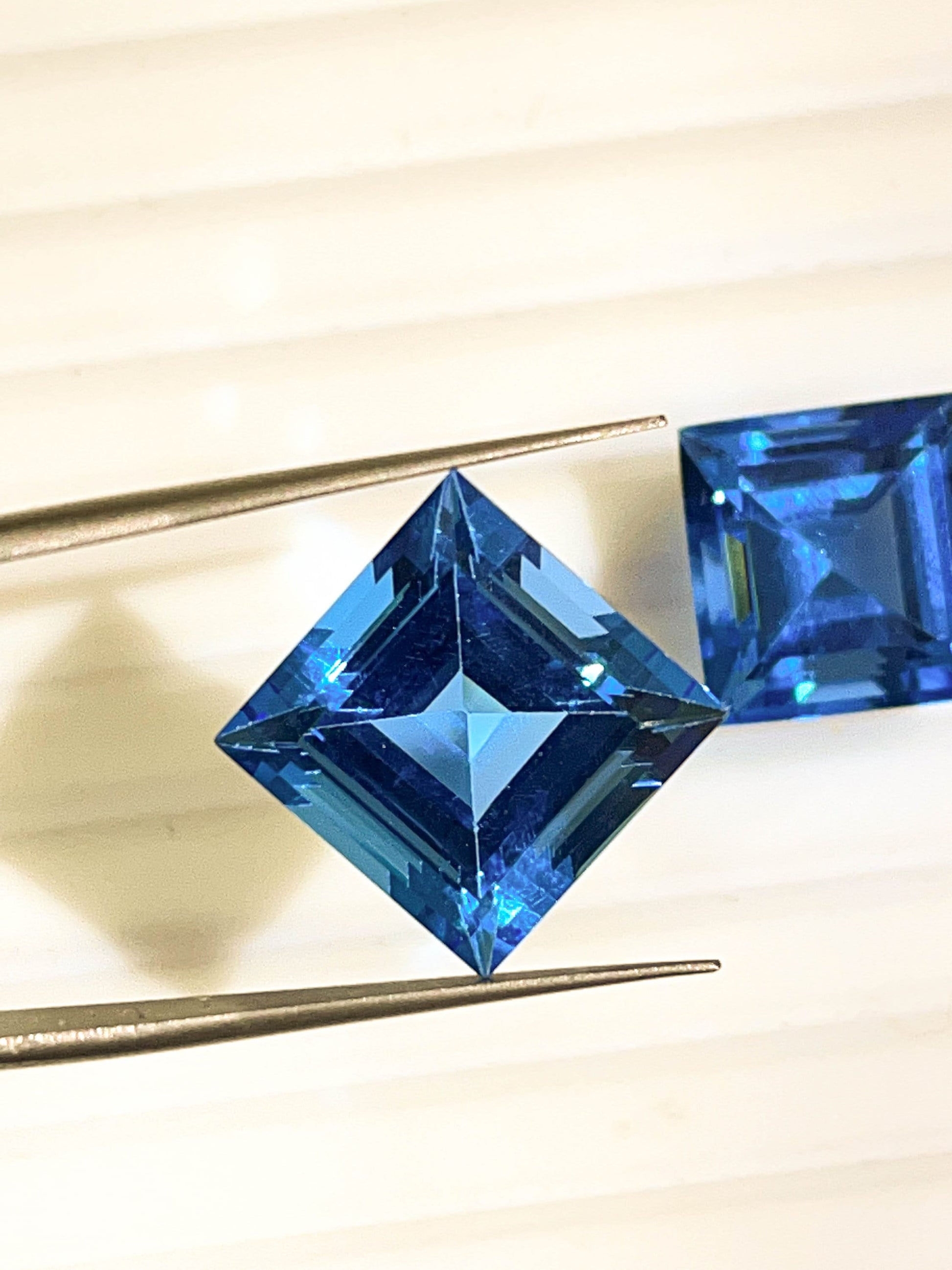 Pair of AAA Swiss Blue Topaz Faceted Square Cut Gemstone, 13.50MM Beadsforyourjewelry