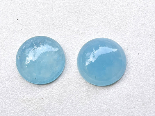 Pair of Aquamarine gemstone Round Shape Cabochon Beadsforyourjewelry