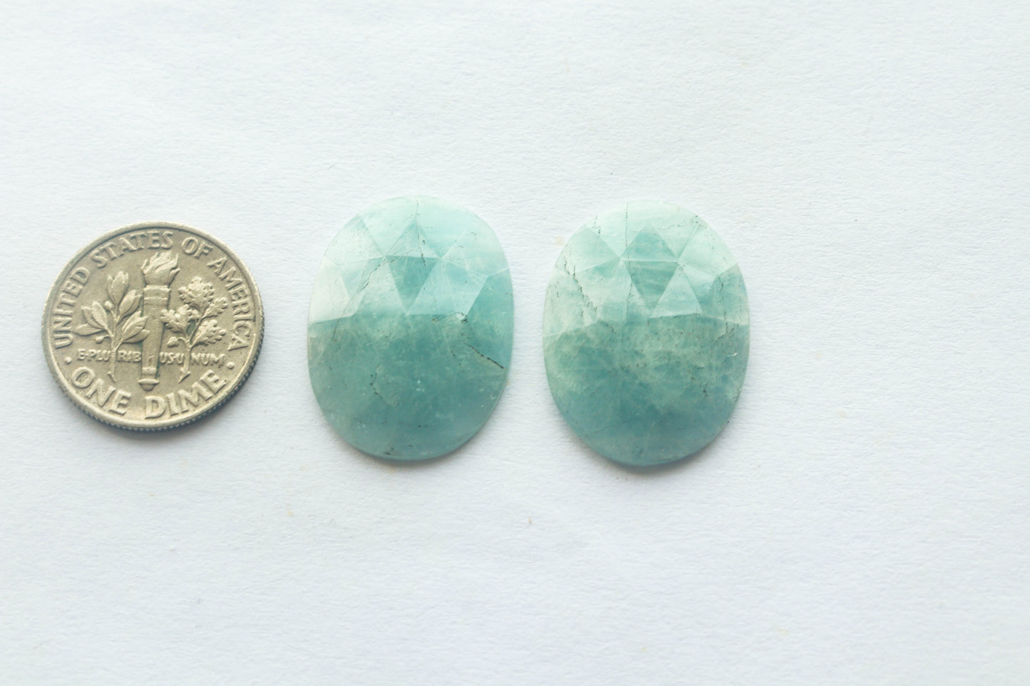 Pair of Natural Aquamarine gemstone Faceted Cabochon Oval Shape | Matching Pairs | Rose Cut Style Facets | Natural Aquamarine Beadsforyourjewelry