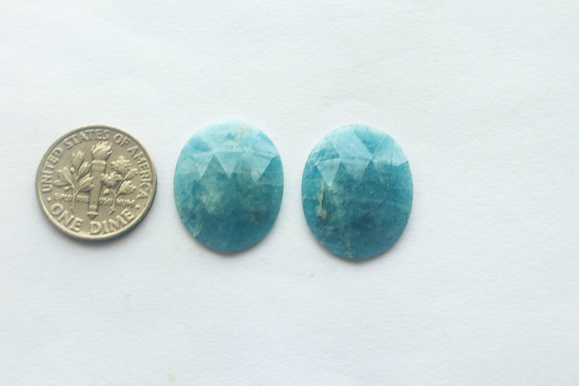 Pair of Natural Aquamarine gemstone Faceted Cabochon Oval Shape | Matching Pairs | Rose Cut Style Facets | Natural Aquamarine Beadsforyourjewelry