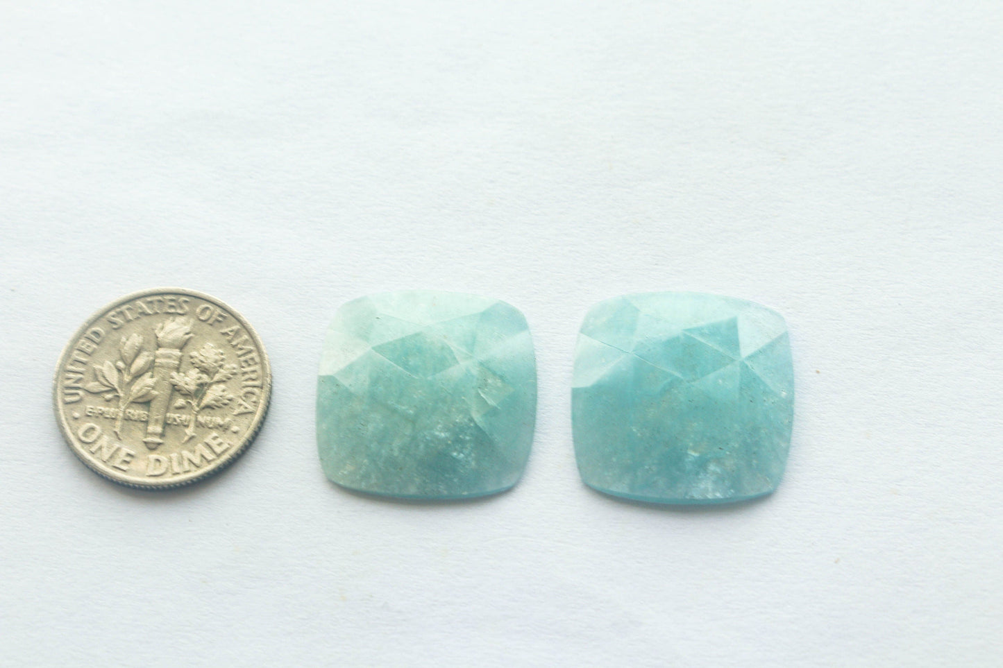 Pair of Natural Aquamarine gemstone Faceted Cabochon Square Shape | Matching Pairs | Rose Cut Style Facets | Natural Aquamarine Gemstone Beadsforyourjewelry