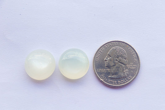 Pair of White Moonstone Cabochon Round Shape | 16x16mm | Hand Polished Moonstone Loose Gemstone, Natural Moonstone for jewelry Beadsforyourjewelry