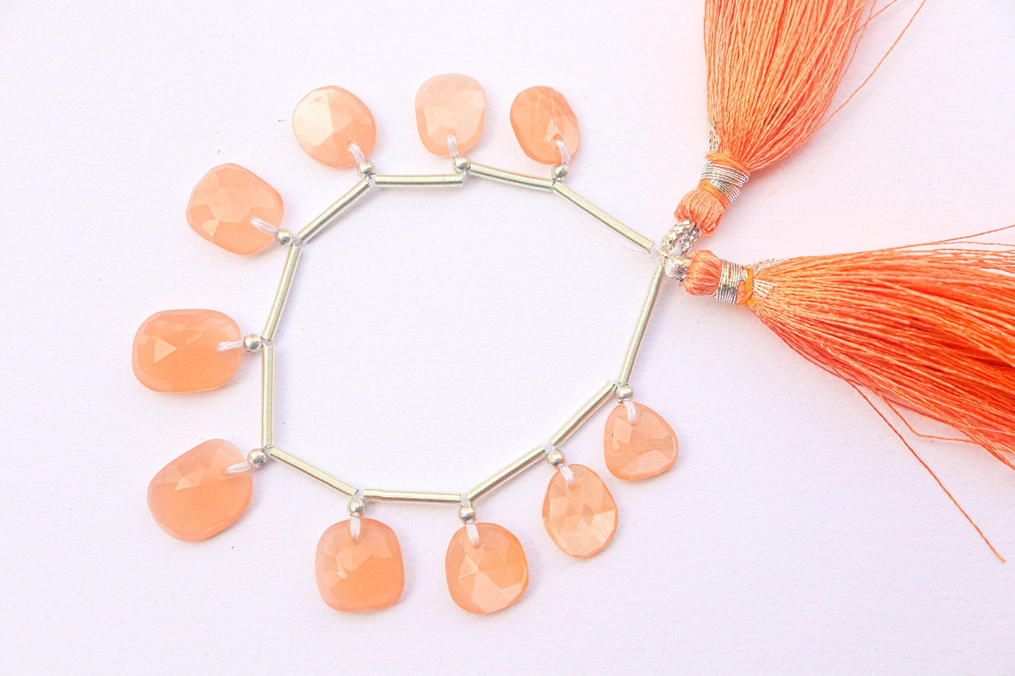 Peach Moonstone Faceted Uneven Shape Rose cut Briolette Beads, Natural Moonstone Gemstone Beads, 7x8mm to 12x13mm, 13 Pieces String Beadsforyourjewelry