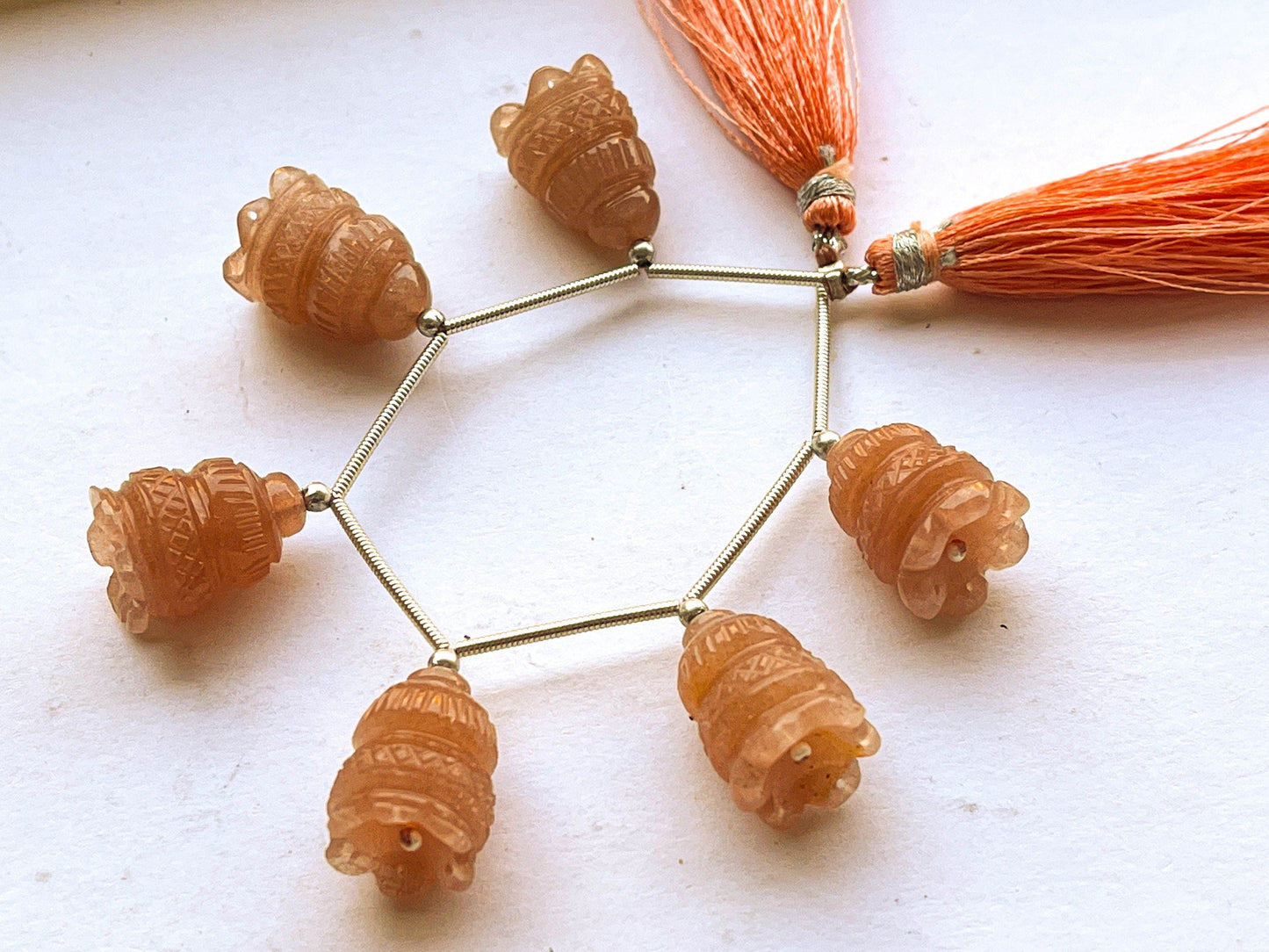Peach Moonstone Flower Carved Bell Shape Beads Beadsforyourjewelry