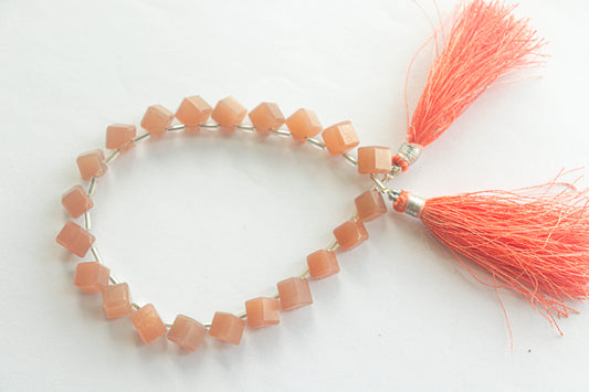 Peach Moonstone Gemstone Faceted Cube Shape Side Drill Beads Beadsforyourjewelry
