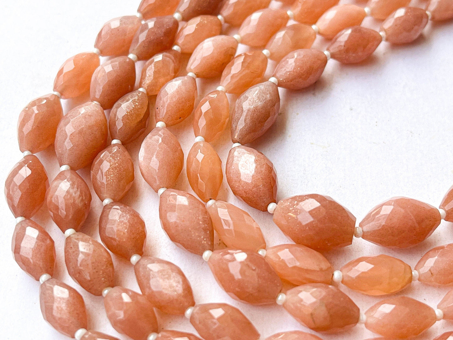 Peach Moonstone Olive shape faceted briolette beads Beadsforyourjewelry