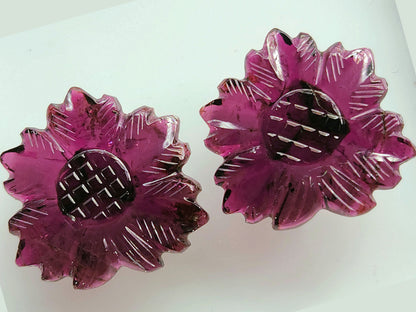 Natural Rubellite Tourmaline Gemstone Flower Carving (Big Size) Matching Pair