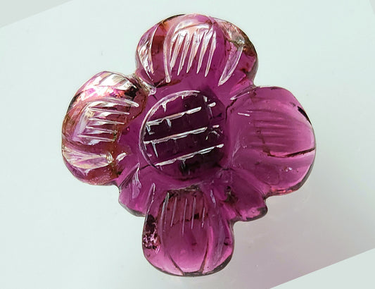 Natural Rubellite Tourmaline Gemstone Flower Carving