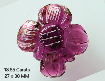 Natural Rubellite Tourmaline Gemstone Flower Carving