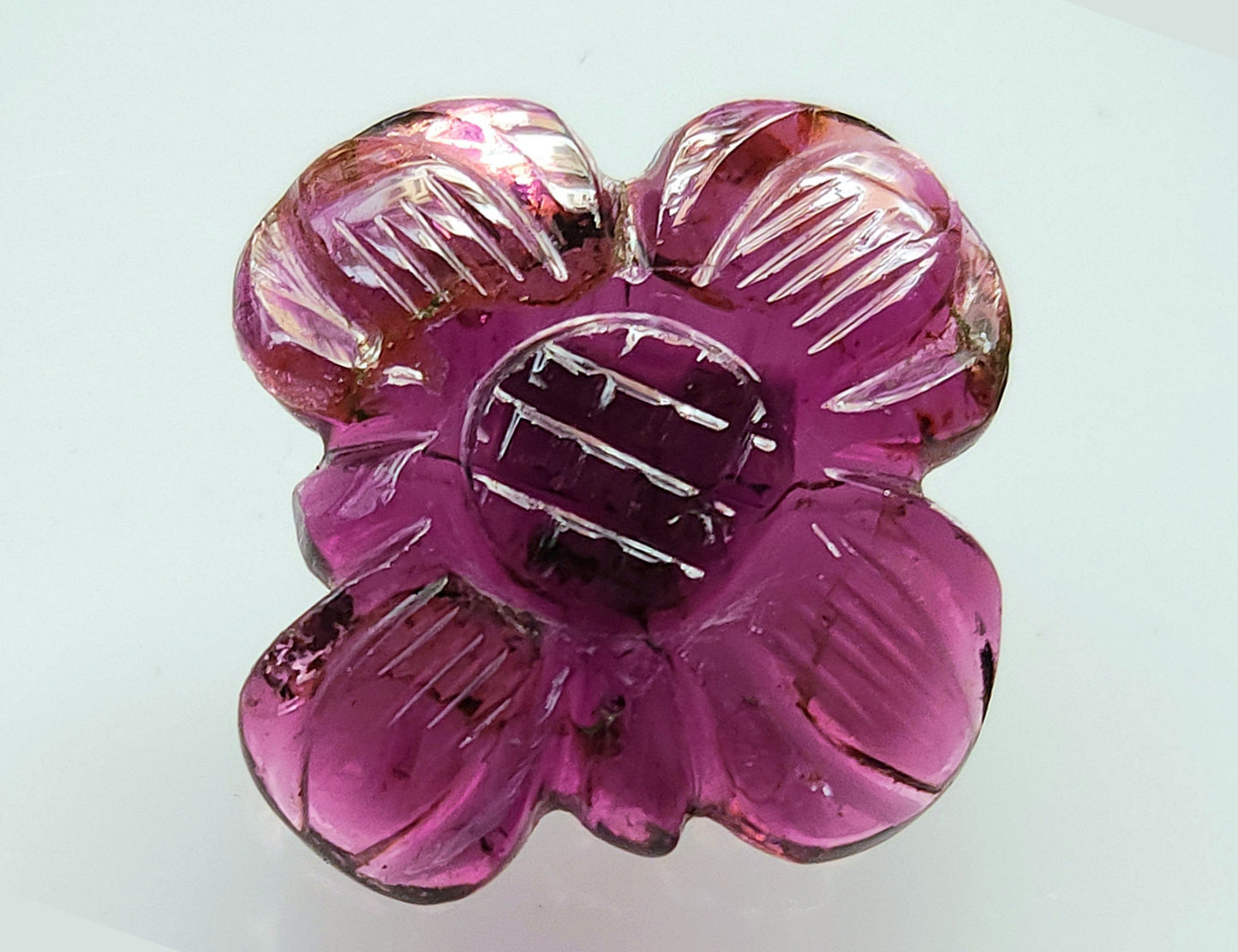 Natural Rubellite Tourmaline Gemstone Flower Carving