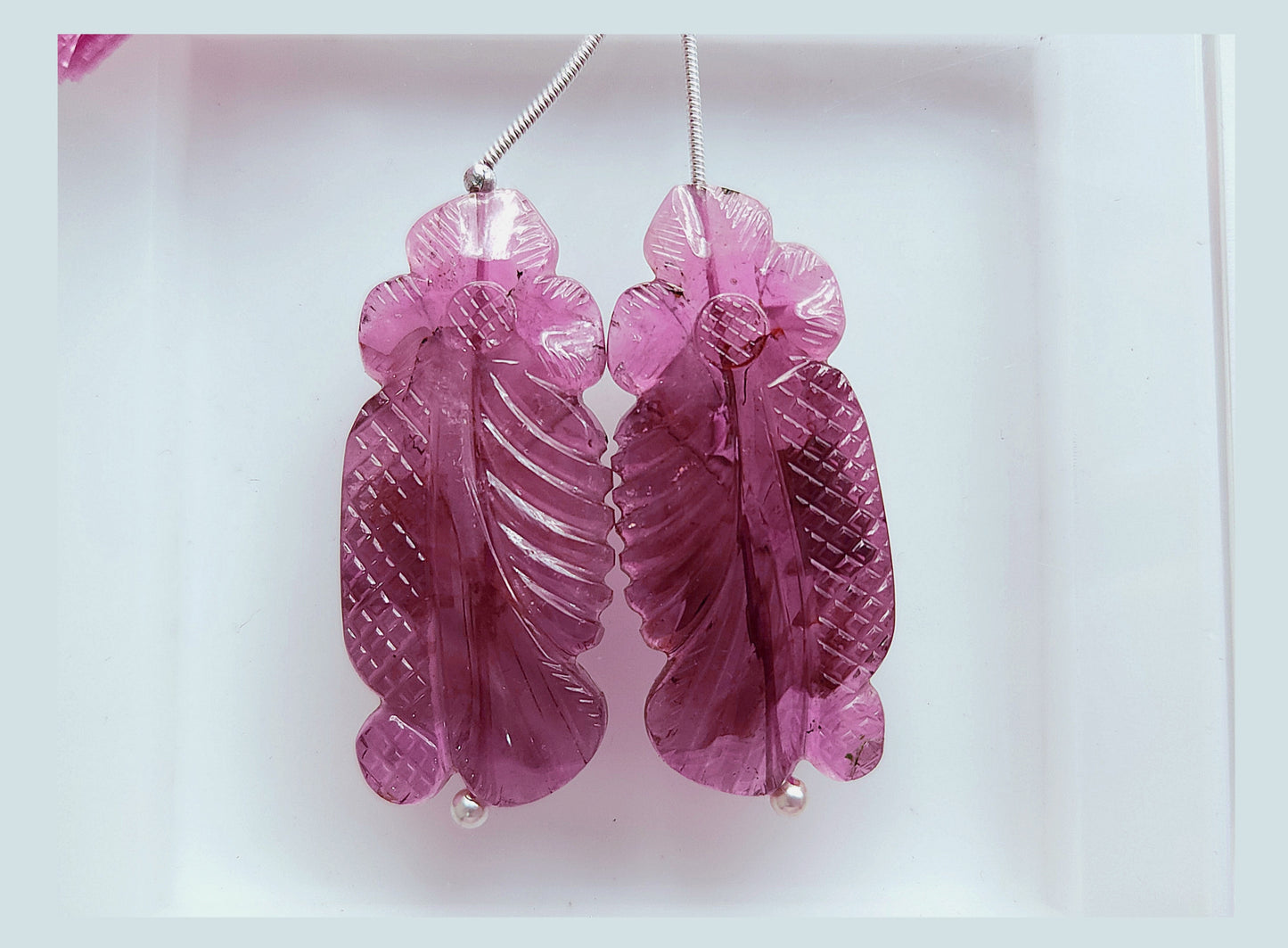 Natural Pink Tourmaline Gemstone Hand Carved (Big Size) Matching Pair for Fine Jewelry Making