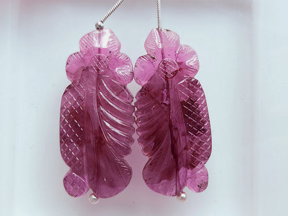 Natural Pink Tourmaline Gemstone Hand Carved (Big Size) Matching Pair for Fine Jewelry Making