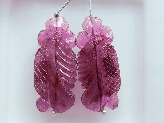 Natural Pink Tourmaline Gemstone Hand Carved (Big Size) Matching Pair for Fine Jewelry Making