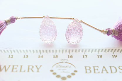 Pink Amethyst Honeycomb Carving Drops | 12x20mm | 2 Pieces / Pair | Natural Gemstone Beads for Jewelry Making | Beadsforyourjewellery Beadsforyourjewelry