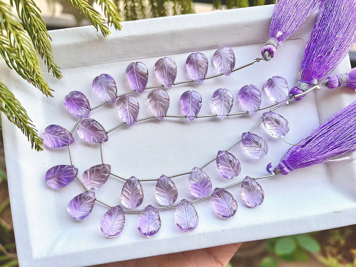 Pink Amethyst Leaf Carved Beads Beadsforyourjewelry
